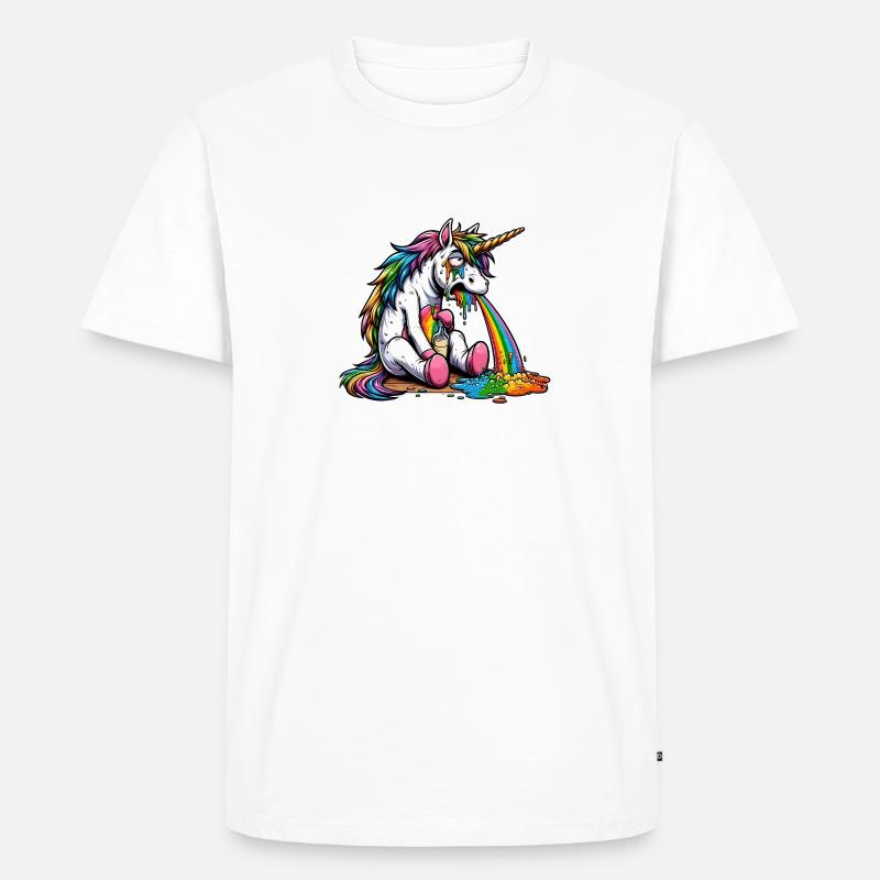 Regenbogen kotzendes Einhorn - Männer Premium Bio T-Shirt - Weiß