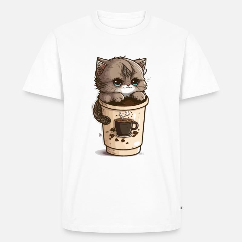 Koffein-Kitty - Männer Premium Bio T-Shirt - Weiß