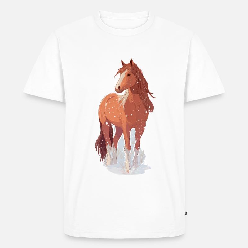Pferd mit Schneeflocken - Männer Premium Bio T-Shirt - Weiß