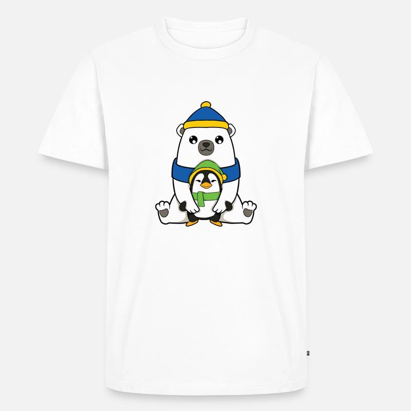 Eisbär mit Pinguin - Männer Premium Bio T-Shirt - Weiß
