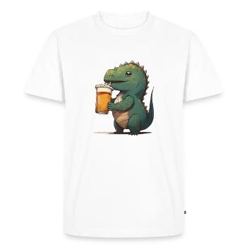 Funny dinosaur drinks a glass of beer - Men's Premium Organic T-Shirt - white - Front - Nico (187cm)