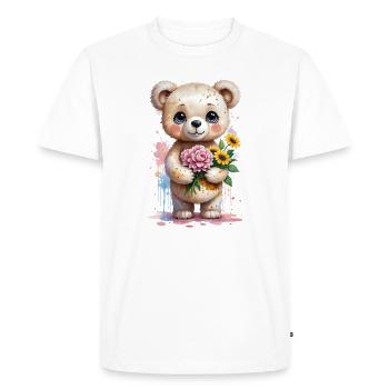 Kawaii Teddy Bear with Flowers - Adorable Watercol - Men's Premium Organic T-Shirt - white - Front - Nico (187cm)