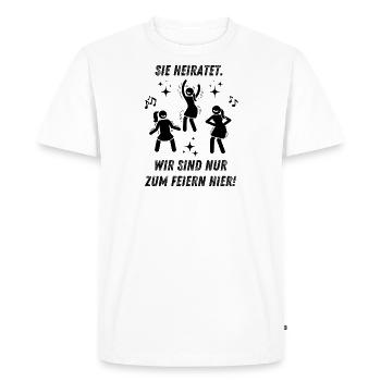 Elle se marie, on n’est là que pour faire la fête - Enterrement de vie de garçon - T-shirt Premium bio Homme - blanc - Devant - Nico (187cm)
