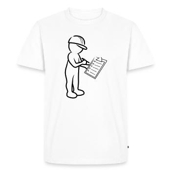 Homme avec casque et liste de contrôle sur chantier - T-shirt Premium bio Homme - blanc - Devant - Nico (187cm)