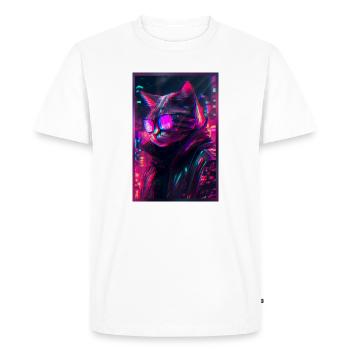 Techno Cat Japon Neon City Art - T-shirt Premium bio Homme - blanc - Devant - Nico (187cm)