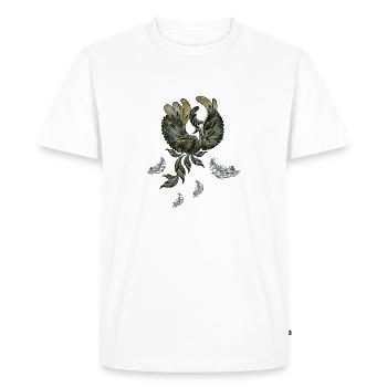 Élégant paon aux couleurs vertes. - T-shirt Premium bio Homme - blanc - Devant - Nico (187cm)