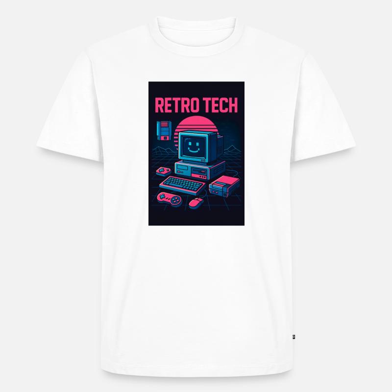 Retro Tech Computer Grafikdesigner mit Lächeln - Männer Premium Bio T-Shirt - Weiß
