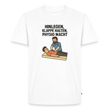 Lie down, shut up, physio POWER - Men's Premium Organic T-Shirt - white - Front - Nico (187cm)