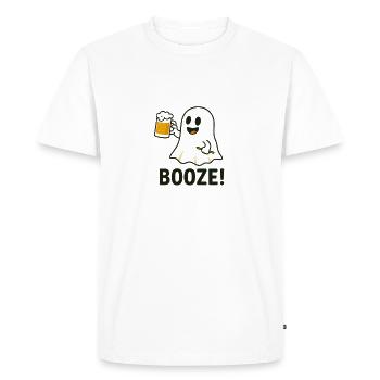Playful Halloween Ghost Motif with Beer Glass - Men's Premium Organic T-Shirt - white - Front - Nico (187cm)