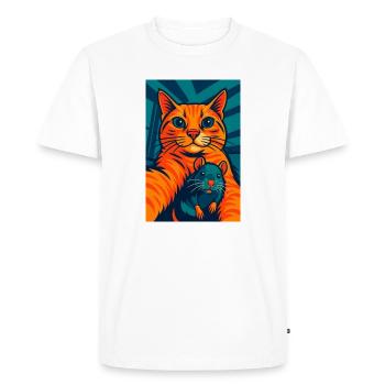 Funny Orange Cat Cat and Mouse  - Men's Premium Organic T-Shirt - white - Front - Nico (187cm)