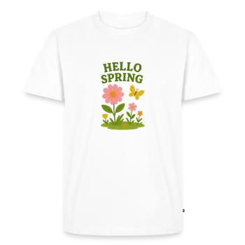 Réveil printanier avec des fleurs et un papillon - T-shirt Premium bio Homme - blanc - Devant - Nico (187cm)