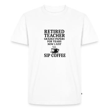Enseignant à la retraite – Copies corrigées, maintenant café - T-shirt Premium bio Homme - blanc - Devant - Nico (187cm)