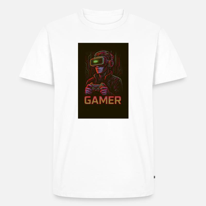 Neon Gamer Virtual Reality Bild - Männer Premium Bio T-Shirt - Weiß