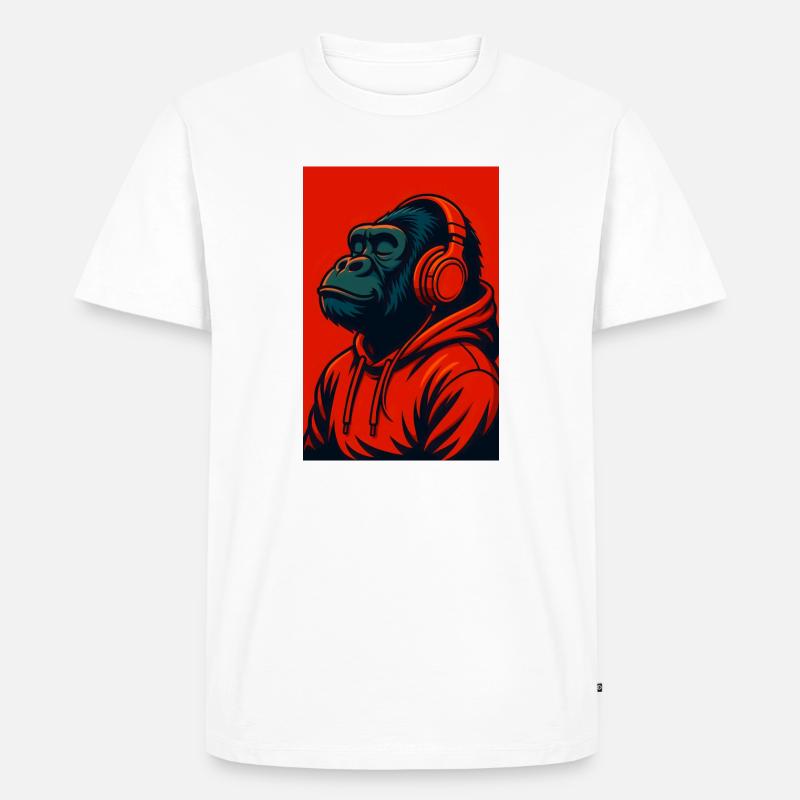 Gorilla im Kapuzenpullover mit Kopfhörern - Männer Premium Bio T-Shirt - Weiß