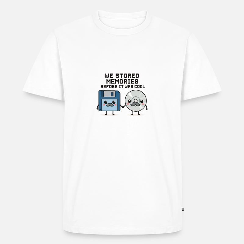 Kawaii Oldschool Tech – Diskette & CD Cartoon - Männer Premium Bio T-Shirt - Weiß