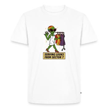 Alien Fashionista T-Shirt – LGBTQ+ Pride Tee - Men's Premium Organic T-Shirt - white - Front - Nico (187cm)