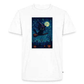 Gaming Halloween Cat as Witch - Men's Premium Organic T-Shirt - white - Front - Nico (187cm)