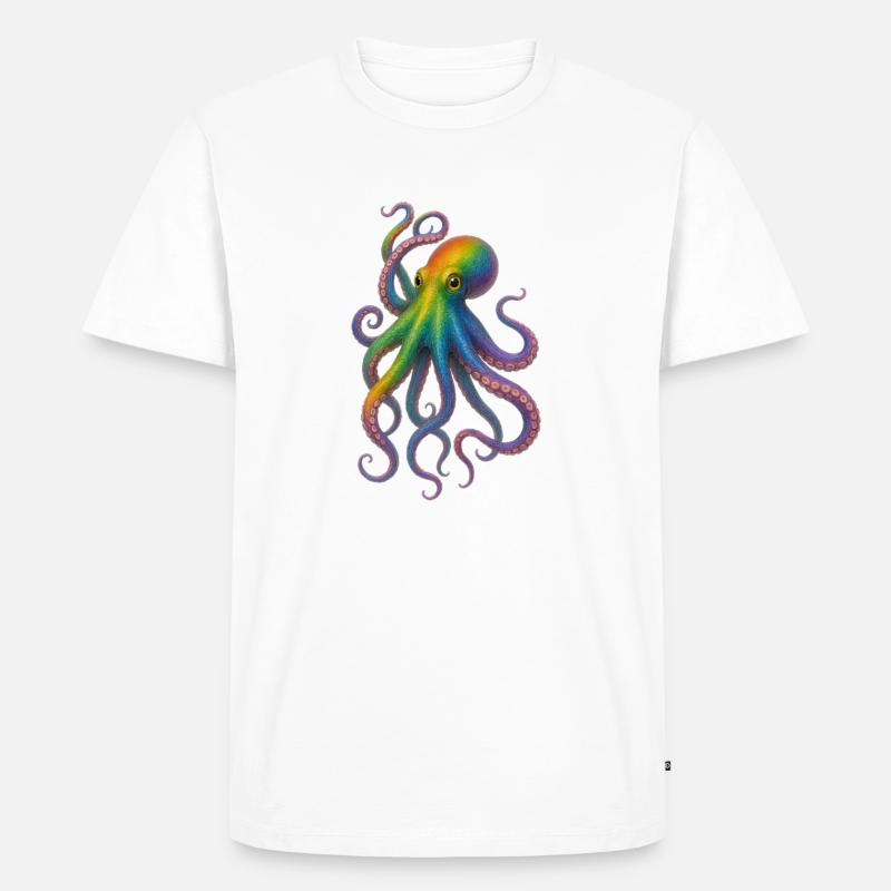 Bunter Regenbogen Oktopus Design - Männer Premium Bio T-Shirt - Weiß