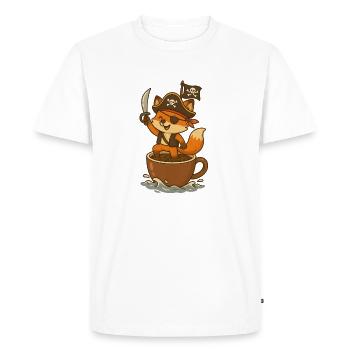 Pirate renard avec cache-œil et drapeau au trésor - T-shirt Premium bio Homme - blanc - Devant - Nico (187cm)