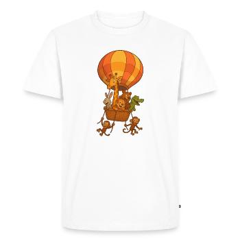 Montgolfière animaux joyeux en vol arche de Noé  - T-shirt Premium bio Homme - blanc - Devant - Nico (187cm)