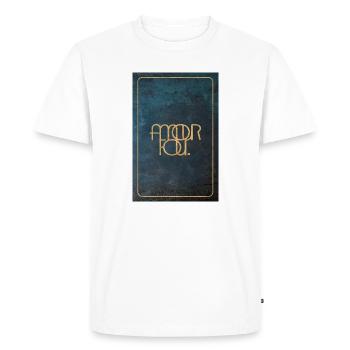 Amour Fou Gold Foil on Blue - Men's Premium Organic T-Shirt - white - Front - Nico (187cm)