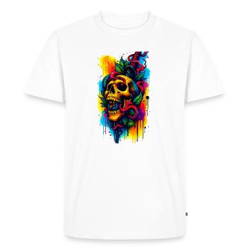 Colorful Skull with Knife and Leaves - Men's Premium Organic T-Shirt - white - Front - Nico (187cm)