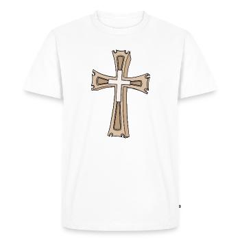Ornate Cross Crest - Men's Premium Organic T-Shirt - white - Front - Nico (187cm)