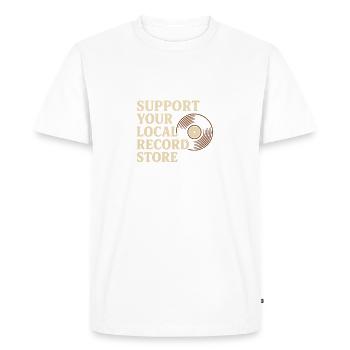 Support Local Record Store Vinyl Tee - Men's Premium Organic T-Shirt - white - Front - Nico (187cm)