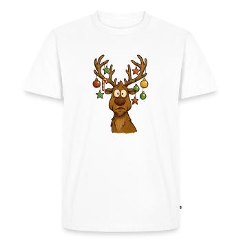 Cheerful moose with tree decoration - Men's Premium Organic T-Shirt - white - Front - Nico (187cm)