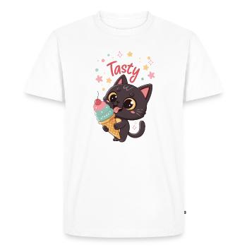 Chat gourmand et crème glacée - T-shirt Premium bio Homme - blanc - Devant - Nico (187cm)