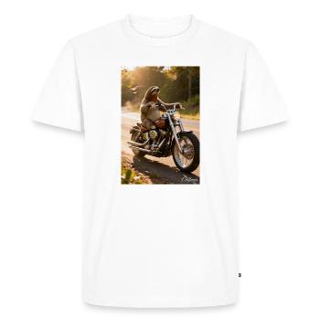 Sloth on motorcycle - Men's Premium Organic T-Shirt - white - Front - Nico (187cm)