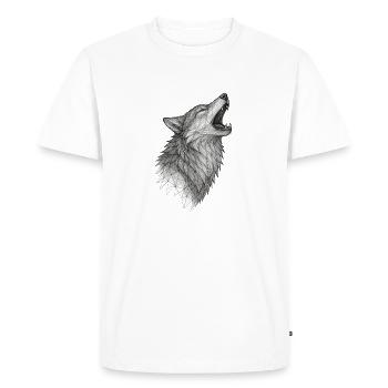 Tête de loup géométrique en hurlement - T-shirt Premium bio Homme - blanc - Devant - Nico (187cm)
