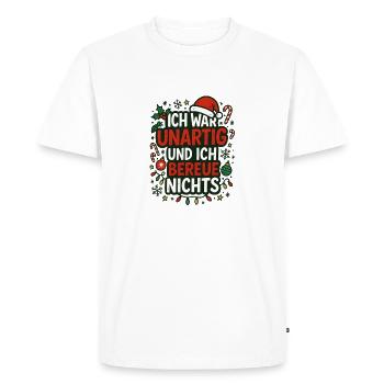Vilain et je ne regrette rien – dire Noël - T-shirt Premium bio Homme - blanc - Devant - Nico (187cm)