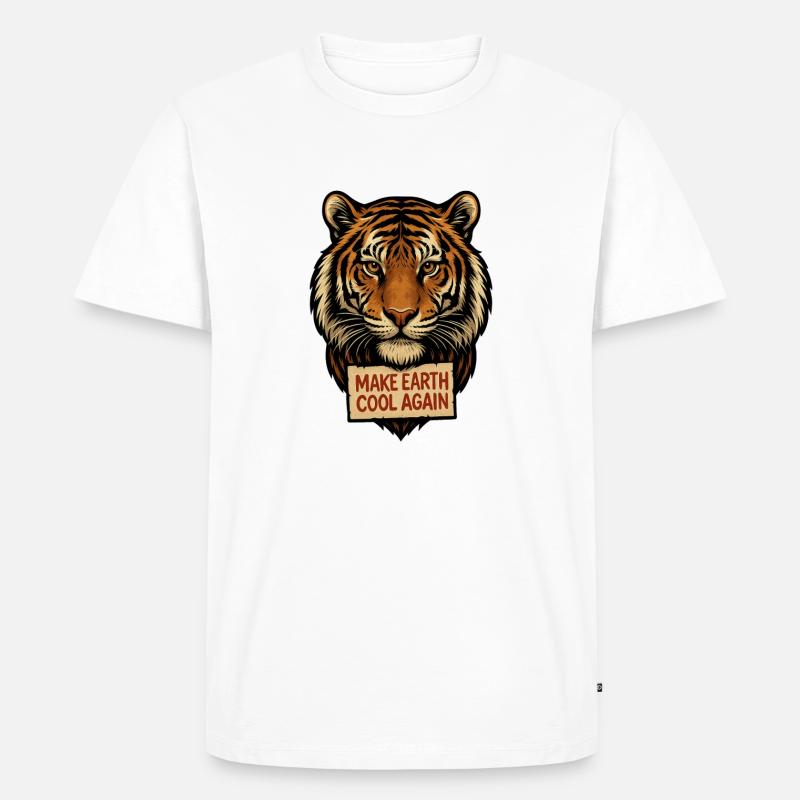 Tigerkopf Make Earth Cool Again - Männer Premium Bio T-Shirt - Weiß