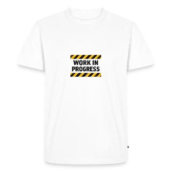 Progress in progress – warning tape - Men's Premium Organic T-Shirt - white - Front - Nico (187cm)