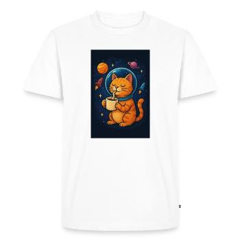 Chat en combinaison spatiale buvant du café - T-shirt Premium bio Homme - blanc - Devant - Nico (187cm)
