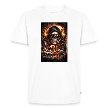 Crâne urbain avec une silhouette en flammes - T-shirt Premium bio Homme - blanc - Devant - Nico (187cm)