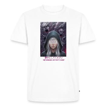 Vision Encapuchonnée : Rébellion Silencieuse - T-shirt Premium bio Homme - blanc - Devant - Nico (187cm)