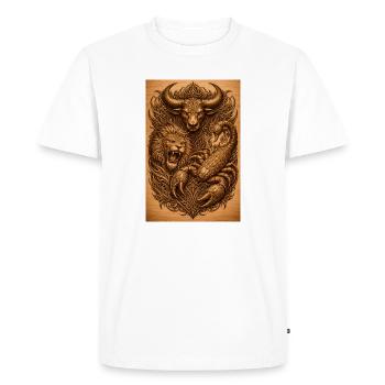 Estampe sur bois du Lion Taureau Scorpion - T-shirt Premium bio Homme - blanc - Devant - Nico (187cm)