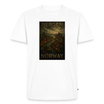 Bergen, Norvège – Fjord d’affiches de voyage steampunk - T-shirt Premium bio Homme - blanc - Devant - Nico (187cm)