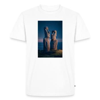 Moai Night Duo Silhouette - Men's Premium Organic T-Shirt - white - Front - Nico (187cm)