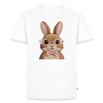 Cute Easter Bunny with Glasses & Bow – Embroidery Look - Men's Premium Organic T-Shirt - white - Front - Nico (187cm)