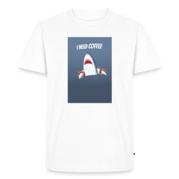 I Need Coffee Funny Shark Design - Men's Premium Organic T-Shirt - white - Front - Nico (187cm)