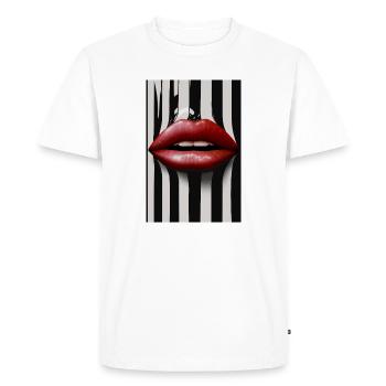 Red Lips Black White Stripe Fashion - Men's Premium Organic T-Shirt - white - Front - Nico (187cm)