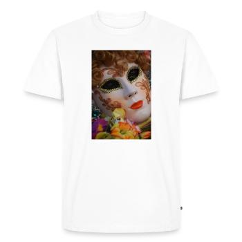 Masque vénitien Paillettes dorées - T-shirt Premium bio Homme - blanc - Devant - Nico (187cm)