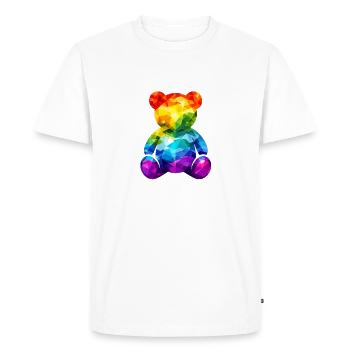 Ours en peluche arc-en-ciel dans un motif géométrique - T-shirt Premium bio Homme - blanc - Devant - Nico (187cm)