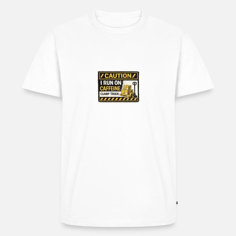 Koffeinbetriebener Gabelstapler-Patch - Männer Premium Bio T-Shirt - Weiß