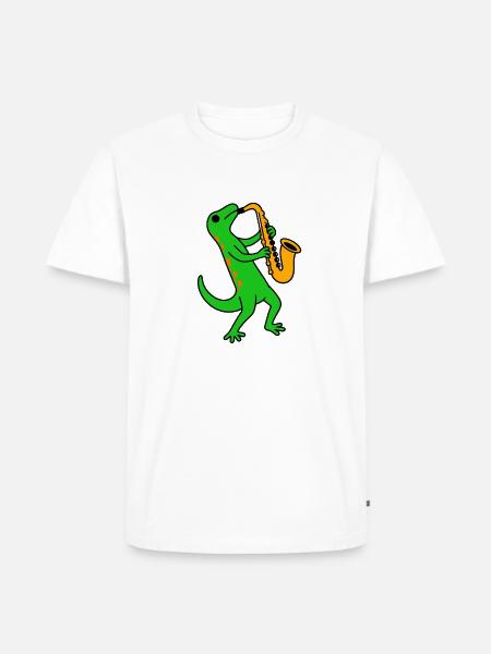 Saxophon-Dino Groove - Männer Premium Bio T-Shirt - Weiß
