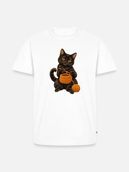 Schwarze Katze häkelt einen Korb - Männer Premium Bio T-Shirt - Weiß