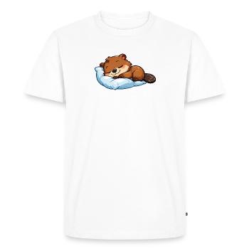 Sleeping Beaver on Blue Pillow - Men's Premium Organic T-Shirt - white - Front - Nico (187cm)